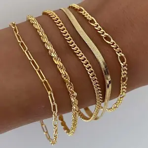 Greenish Spring Bracelets for Women , Jewelry Sets for Women Trendy Thin Dainty Stackable Cuban Link Paperclip Chain Bracelet Pack Fashion Accessories Gifts for Womens maximalist jewelry