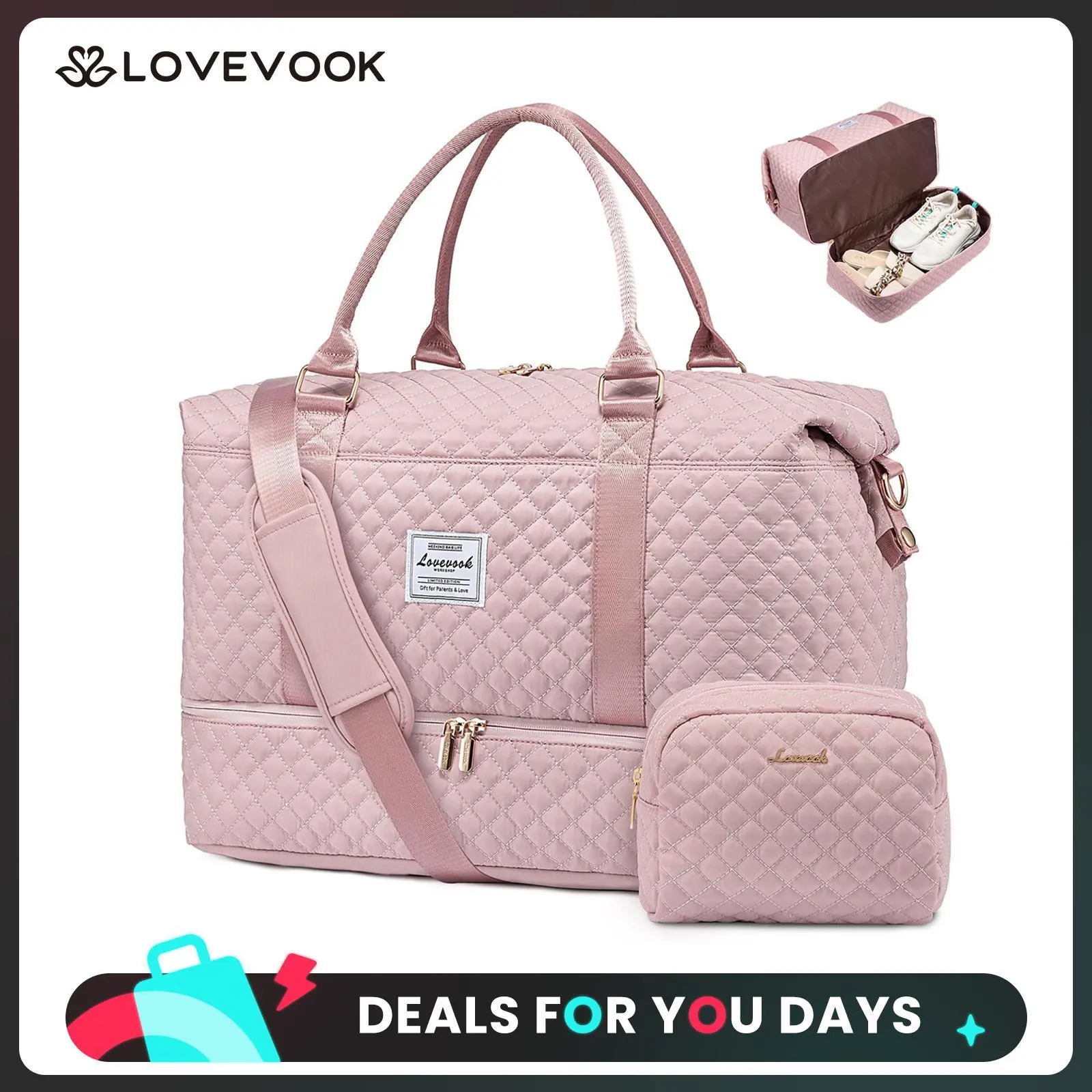 LOVEVOOK Weekender Bag Travel Duffel Bag with Shoe Compartment and Toiletry Bag for Women, Carry on Overnight Bag.Christmas Gift Ideas, TikTokShopBackToSchool