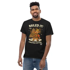 Nailed It Christmas Edition T-Shirt – Reindeer Building Christmas Tree | Funny Construction Holiday Tee