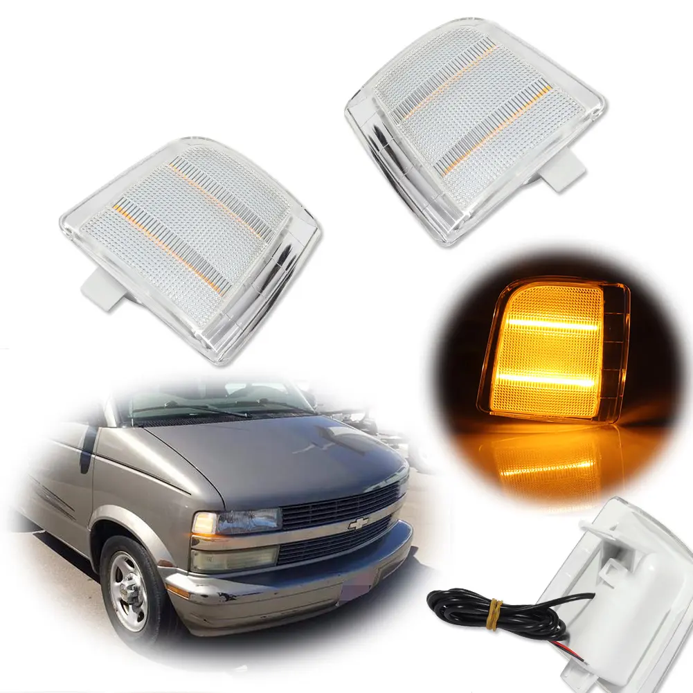 2PCS Clear Amber LED Side Corner lamps Lights For 1995 1996 1997 1998 1999 2000 2001 2002 2003 2004 2005 Chevrolet Astro GMC Safari,Replace OEM 16524076, GM2551139,, 16524075, GM2550139
