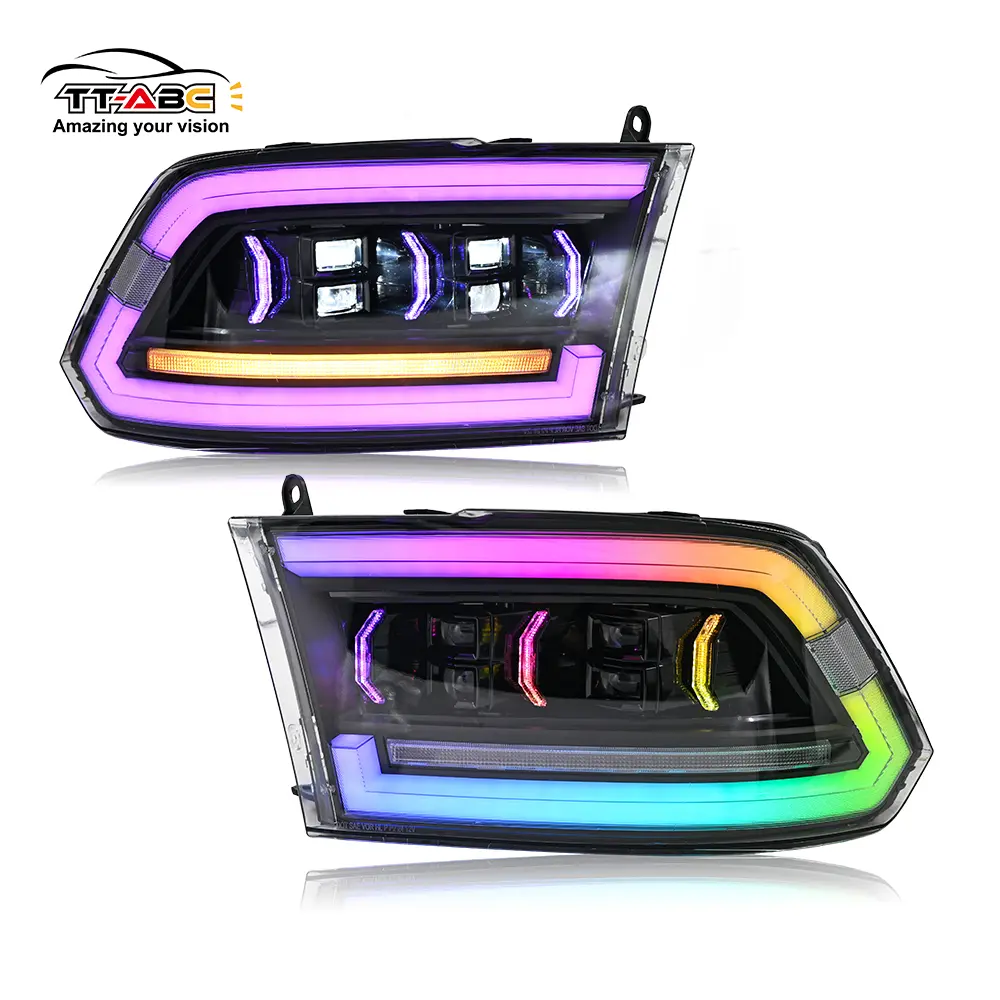 TT-ABC RGB LED Headlight Bulbs with Sequential Turn Signals, Customizable, PC Housing & PC Lens, Easy Install, Enhanced Visibility & Safety, Vehicle-Specific Fit, Manufacturer Warranty for 2009-2018 Dodge RAM 1500, 2013-2018 Dodge RAM 2500 Truck