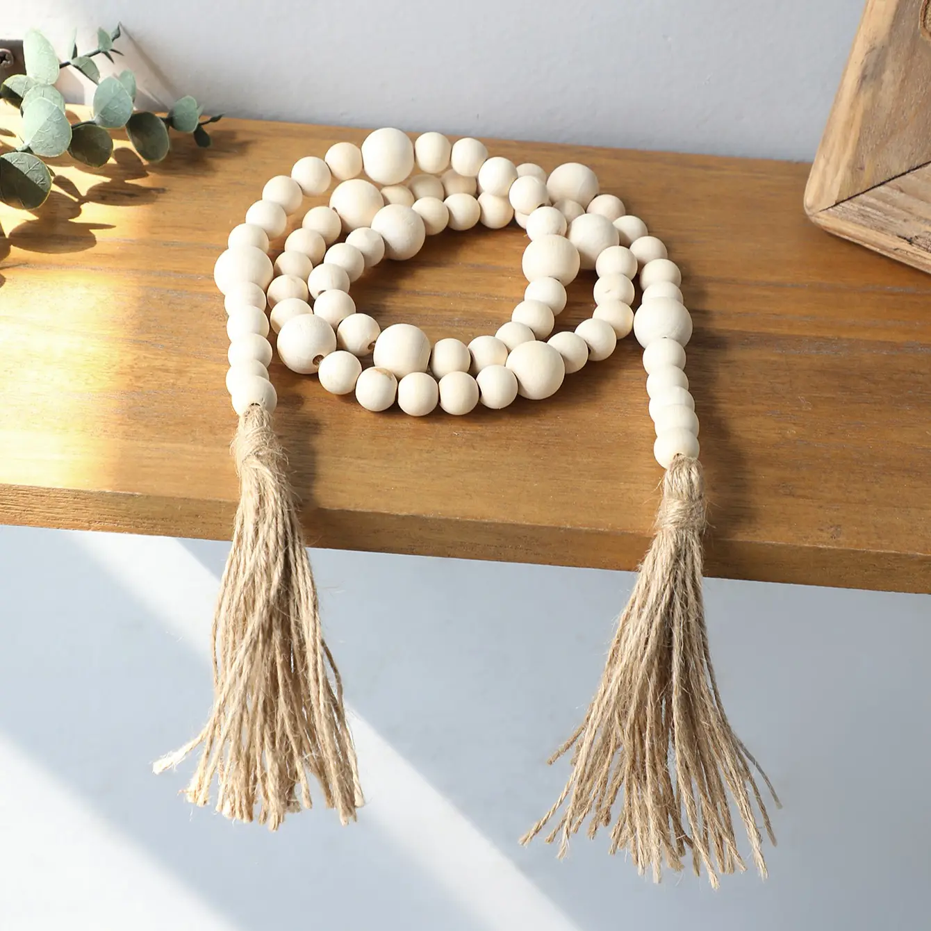 Wooden Beaded Tassel Decor, Boho Style Hanging Ornament, Rustic Design, Home Decor for Living Room Bedroom, Room Decor, Home Decoration, Hanging Garland, Home Decorative Ornament, Room Decoration Ornaments