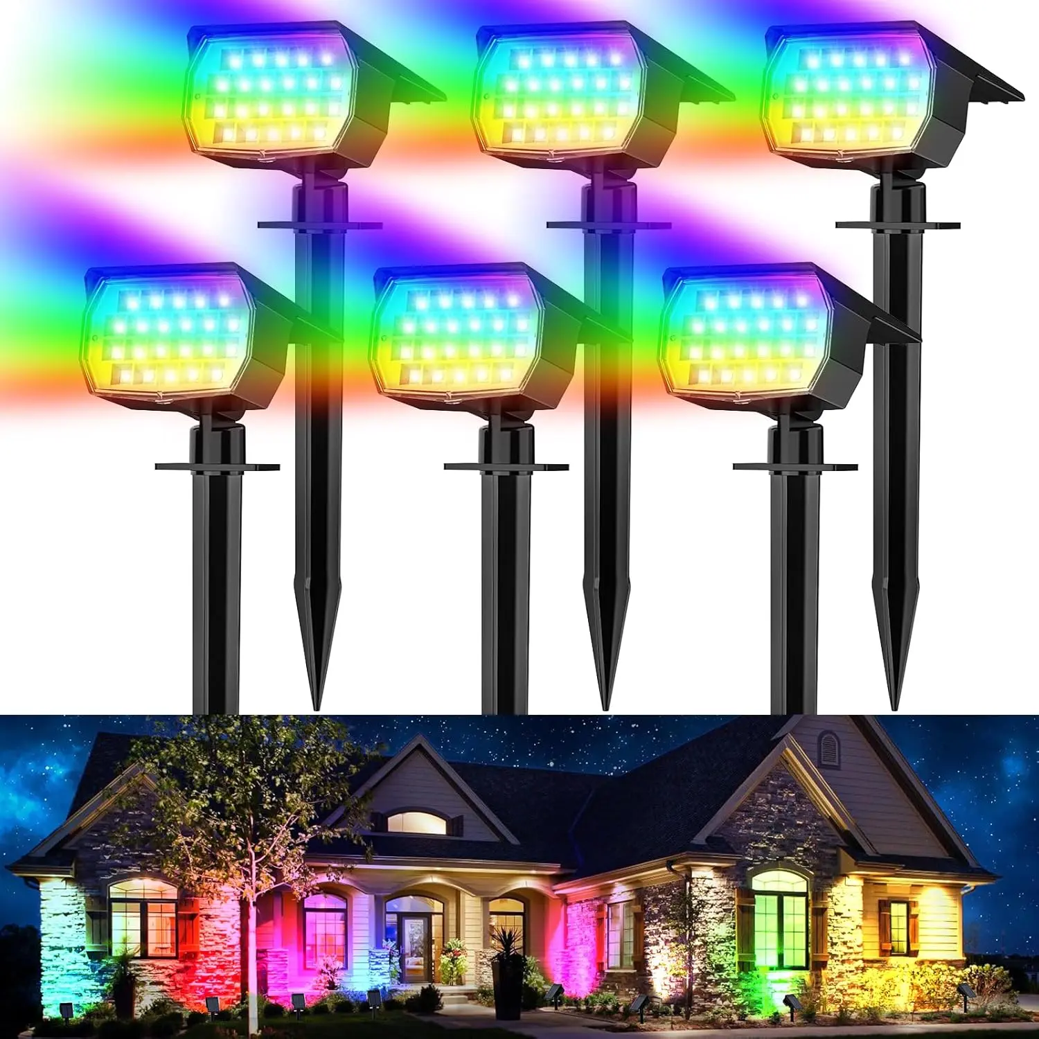 Solar Lights Outdoor Solar Spotlights Outdoor Waterproof IP65, 7 Lighting Modes Solar Powered Spot Light for Garden Landscaping Patio Decor-Ideal Festive Gift