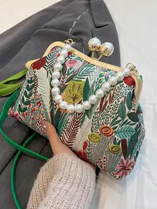 Women's Elegant Floral & Leaf Print Purse Crossbody Bag, Fashionable Colorblock Shoulder Bag for Daily Used, Casual Trendy Versatile High-quality Daily Commuting Bag