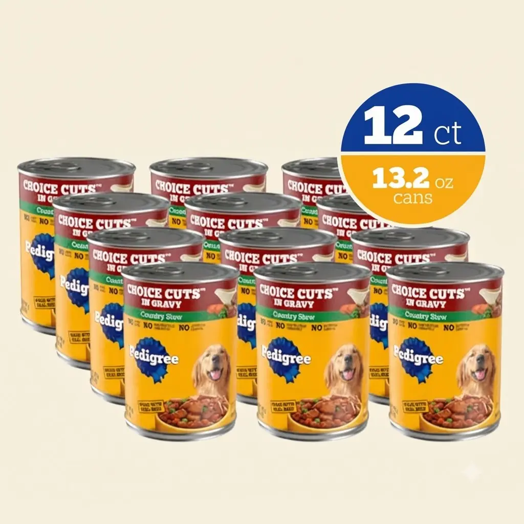 Pedigree Choice Cuts Wet Dog Food Country Stew, 13.2 oz, 12-Count Cans - Real Beef, Lean Protein, Muscle Support, Complete Nutrition for Adult Dogs, Wet Food