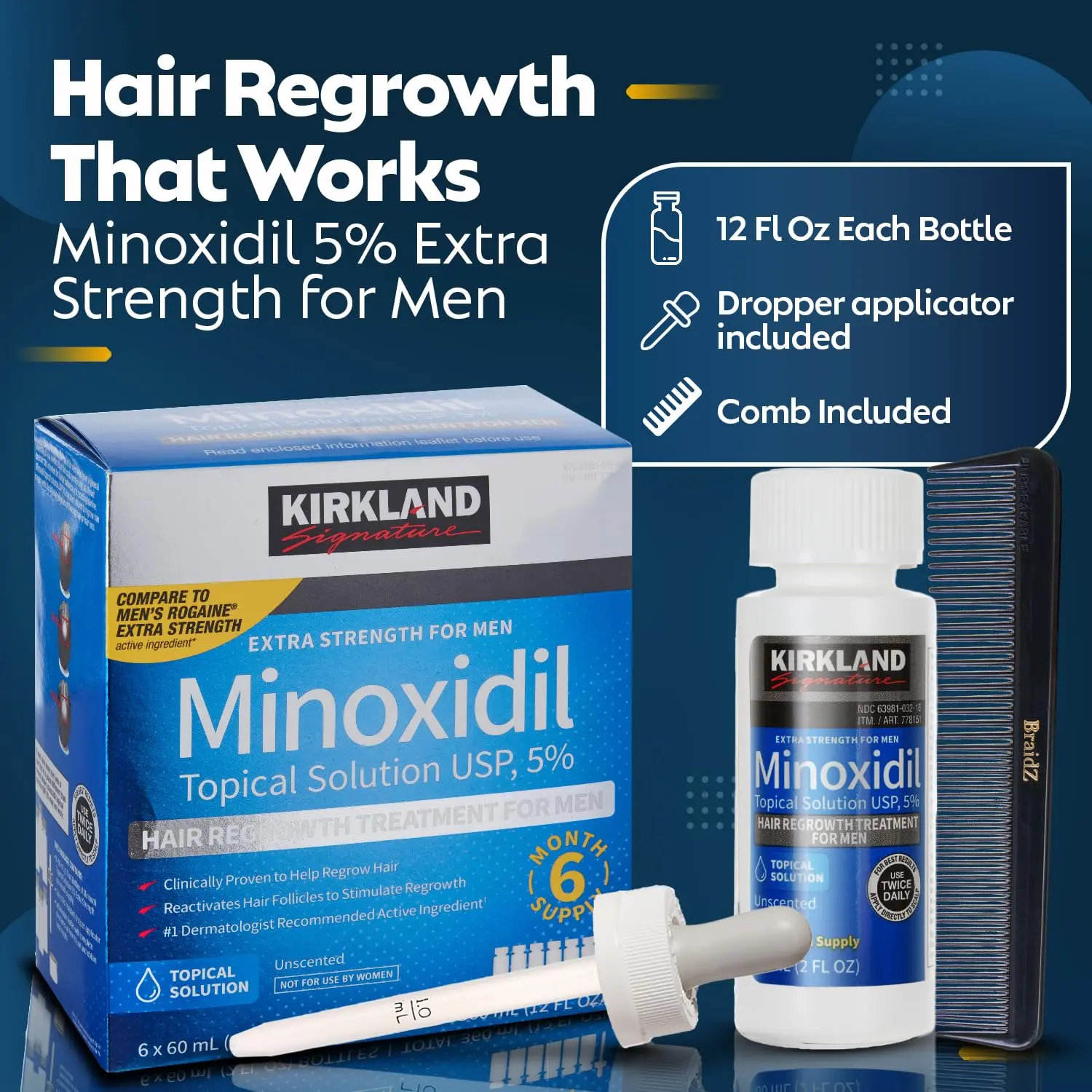 Kirkland 5% Minoxidil Anti-Thinning Treatment - For Men & Women, 3-Month Pack | Restore Fullness, Enhance Density