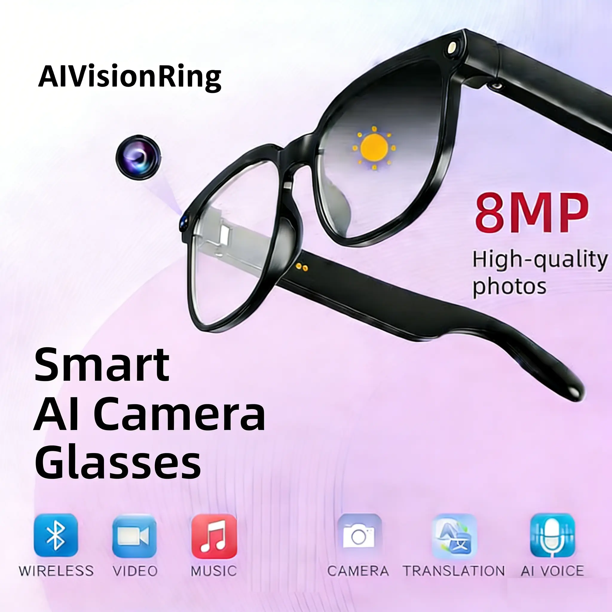 Smart Glasses - AI Smart Recording Glasses with 8MP Photochromic Lenses, Button Touch Adjustment, 160+ Language Real-Time Bluetooth Translation, UV Protection, Hands-Free Multisport Wearable AR Sunglasses for Travel Outdoor Adventures, Wearable Ar Smart G