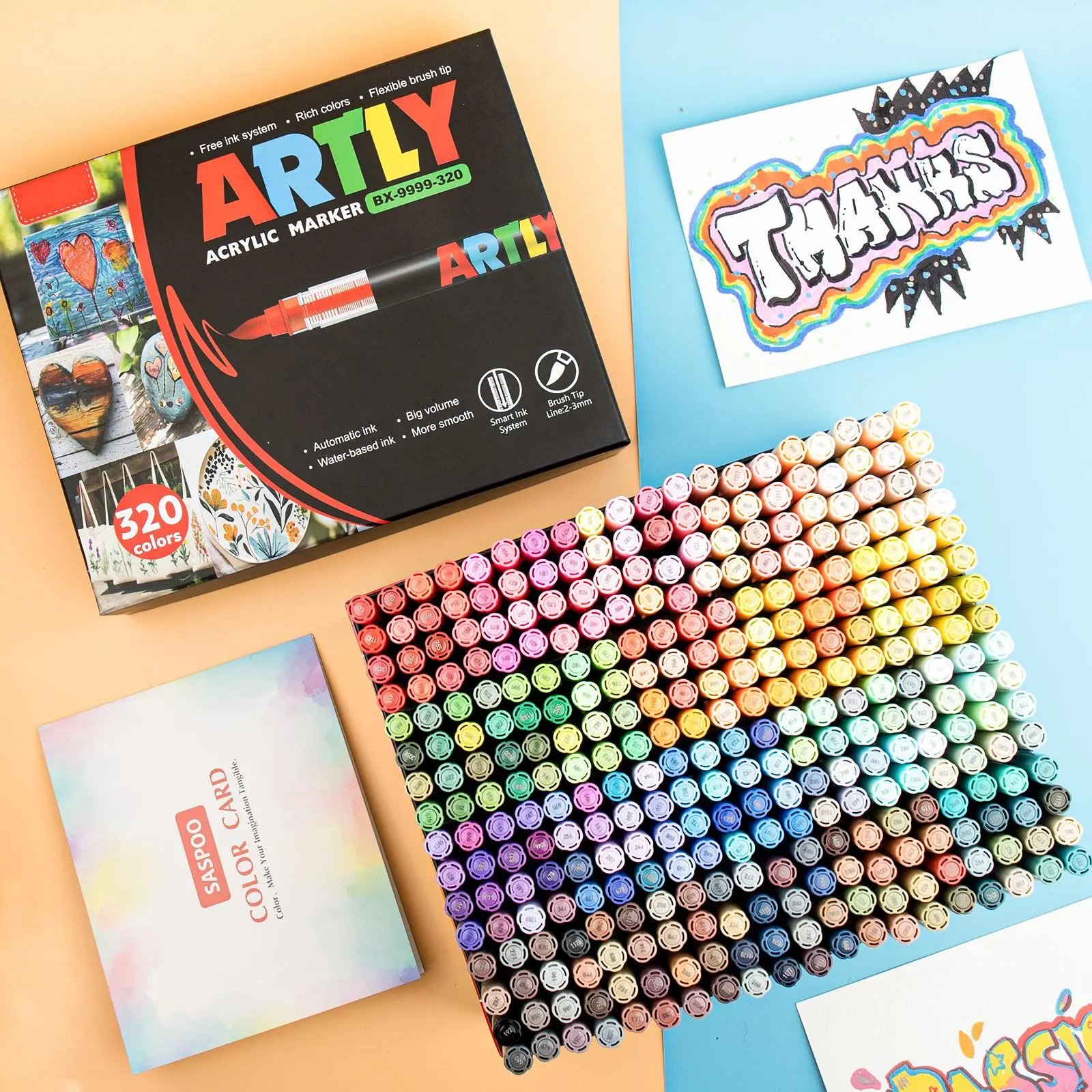 320 Colors Acrylic Markers Set, Durable Fade-Resistant Marker Pens, Perfect for Artists Painting & Illustrations, School Back-To-School Supplies