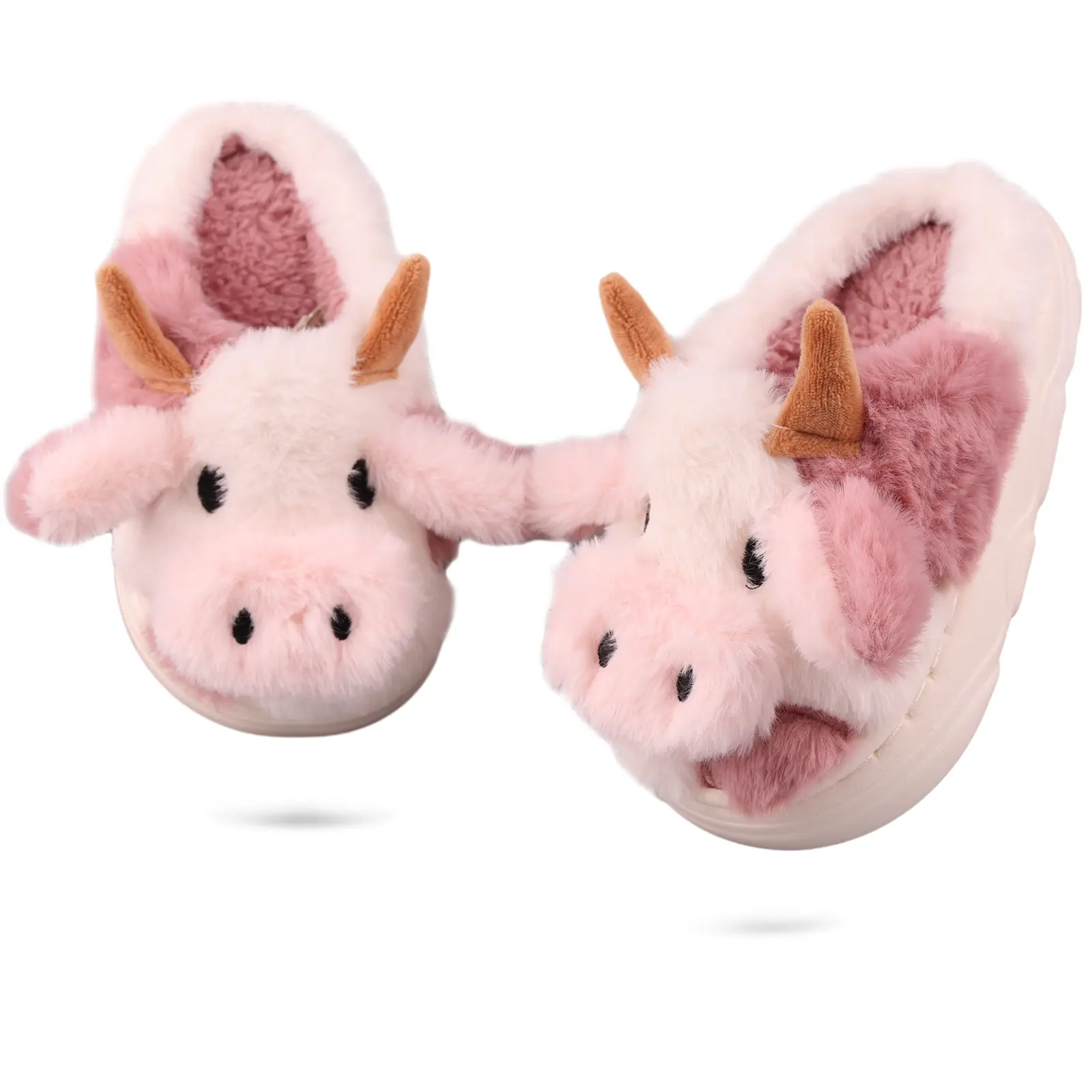 Women's Cute Cow Cartoon Fuzzy Warm Slippers - Cozy Home Style with Playful Charm, Faux Fur Lining, Memory Foam, Soft Non-Slip Slides, Comfy Plush Indoor Shoes