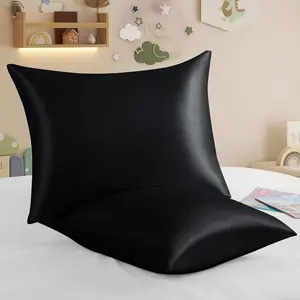 2 Pack Zippered Satin  Pillowcases 13x18 Inch - Silky Soft  Pillow Cases with  Zipper, Travel Pillow Covers for Boys & Girls, Black