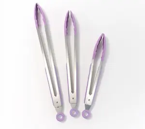Prepology 3-Piece Stainless Steel & Silicone Locking Tongs