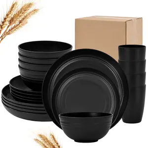 16 Pcs Plastic Wheat Straw Dinnerware Sets,Dinner Plates,Dessert Plate,Cereal Bowls,Cups Unbreakable Colorful Plastic Plates and Bowls Sets Outdoor Camping Dishes Kitchenware Tableware
