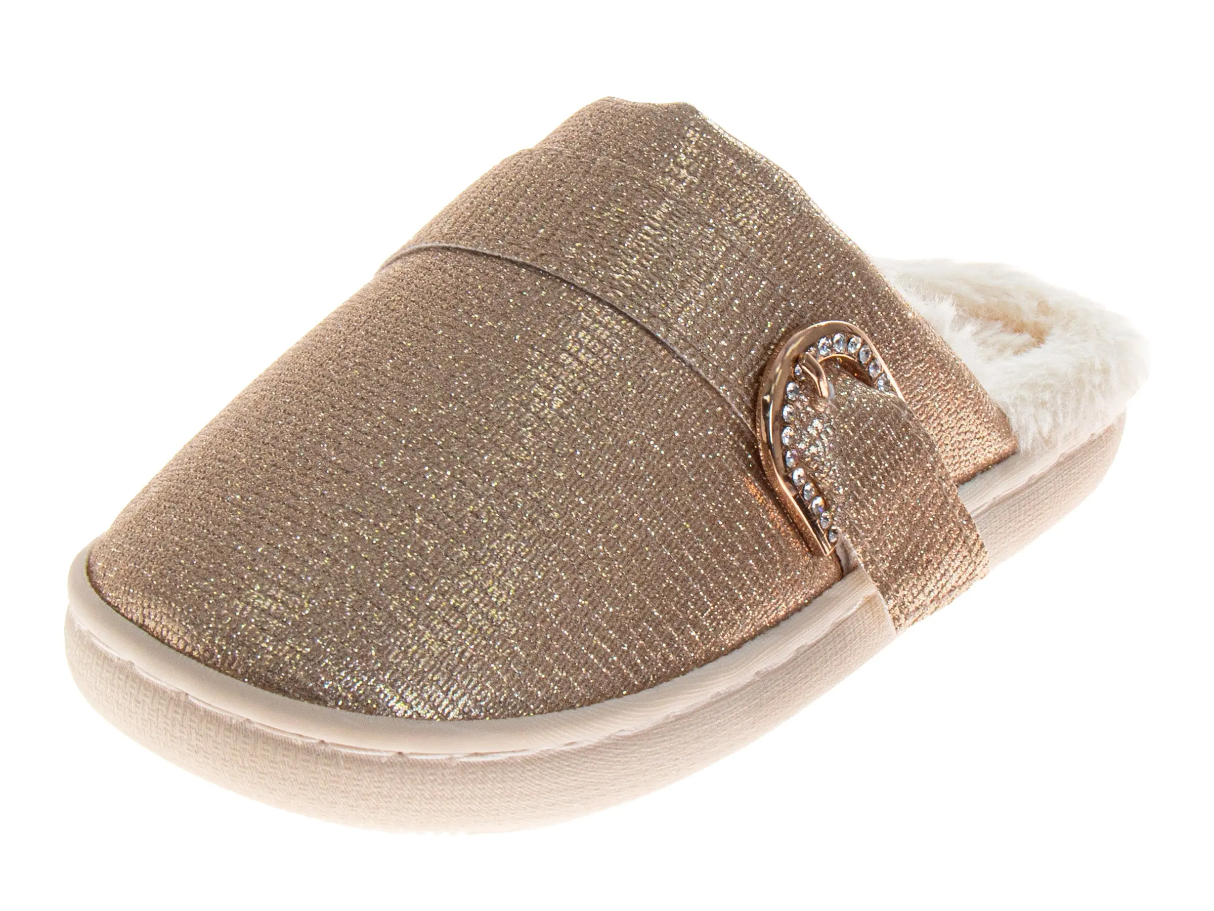 Josmo Badgley Mischka Women's Elegant Ballerina Slippers, Faux-Fur with Swirl Texture, Lightweight Padded Indoor Footwear, Elastic Band