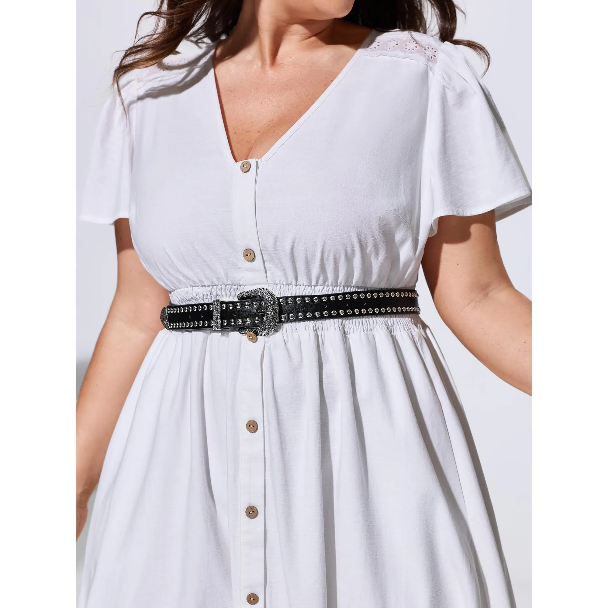 BloomChic Female Wear Plus Size Belt with Engraved Buckle, Rivet Detail, Sizes M-6X for 2026 Summer
