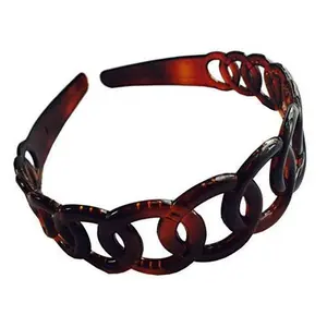 Parcelona French Round Chain Tortoise Shell Brown Celluloid Hair Headband