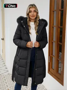 Women's Fall Winter Casual Fitted Warm Hooded Coat Jackets with Belt, Long Sleeve Thick Woven Fabric Outerwear for Daily Wear