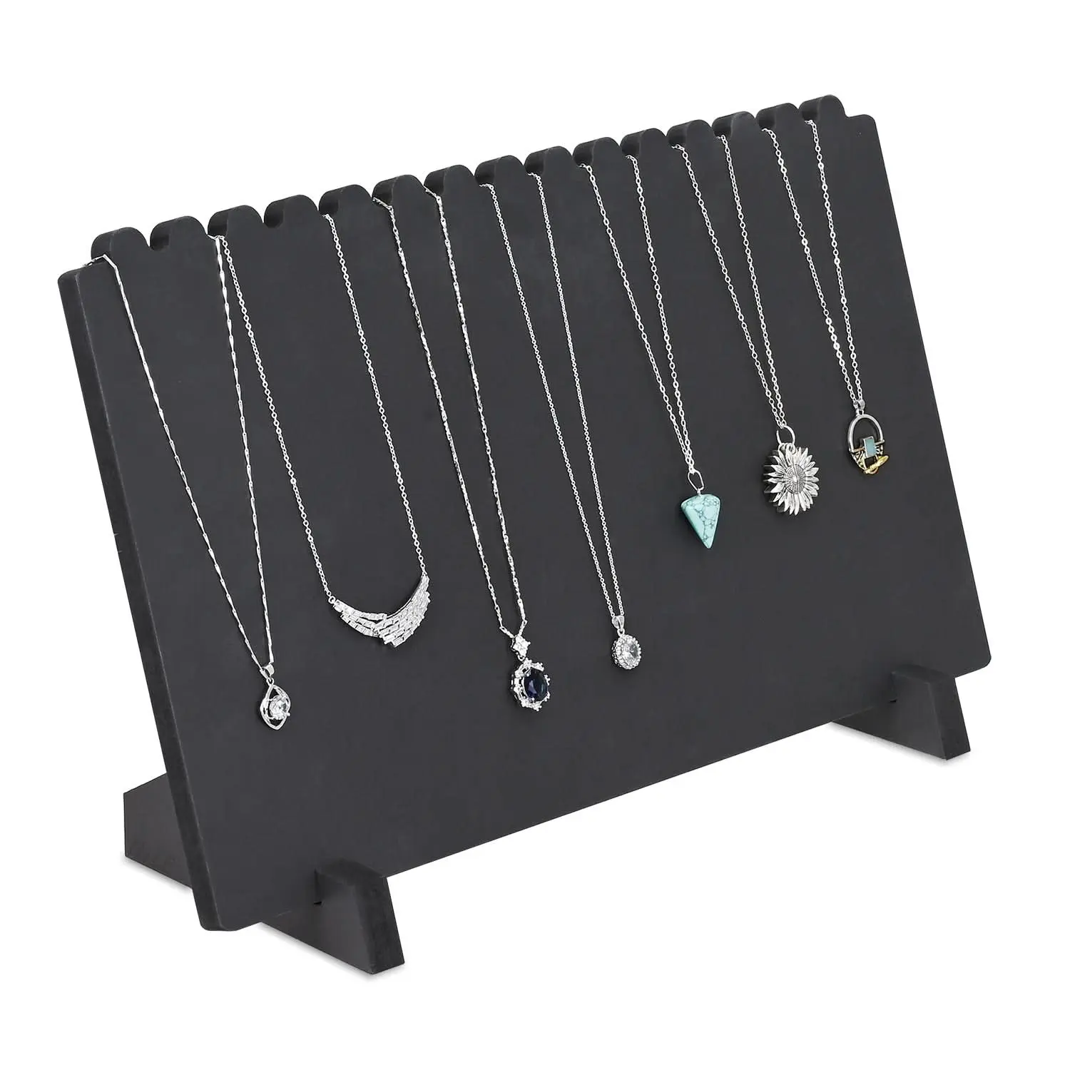 #WD609L-BK Portable Wooden Plank Necklace Jewelry Stand for 15 Necklaces, Black Color