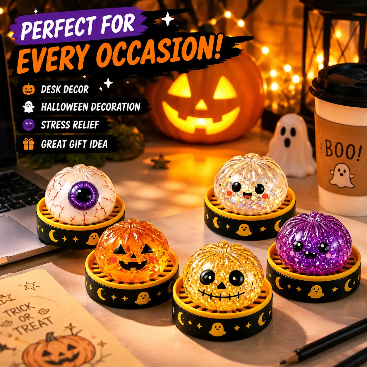 5PCS Halloween Pumpkin Squishy Box – Cute Slow Rise Stress Relief Toy, Kawaii Pumpkin Eyeball Ghost Squishies, Halloween Party Favor, Desk Decor, Spooky Gift Halloween Party Favors & Gifts stress-ball