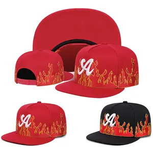 New Simple A Letter Flame Embroidery Men's & Women's Baseball Cap Fashion Hip Hop Retro Sun Hat Adjustable 56-61 cm Red & Black