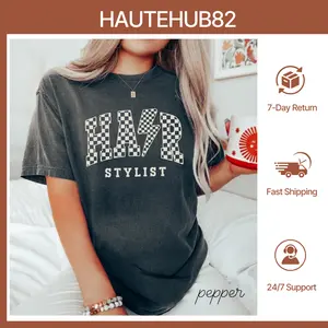 Comfort Colors Retro Hair Stylist Shirt, Hairstylist Gifts, Checkered Hair Stylist Work Tees, Hairstylist Graduation, Cosmetology School