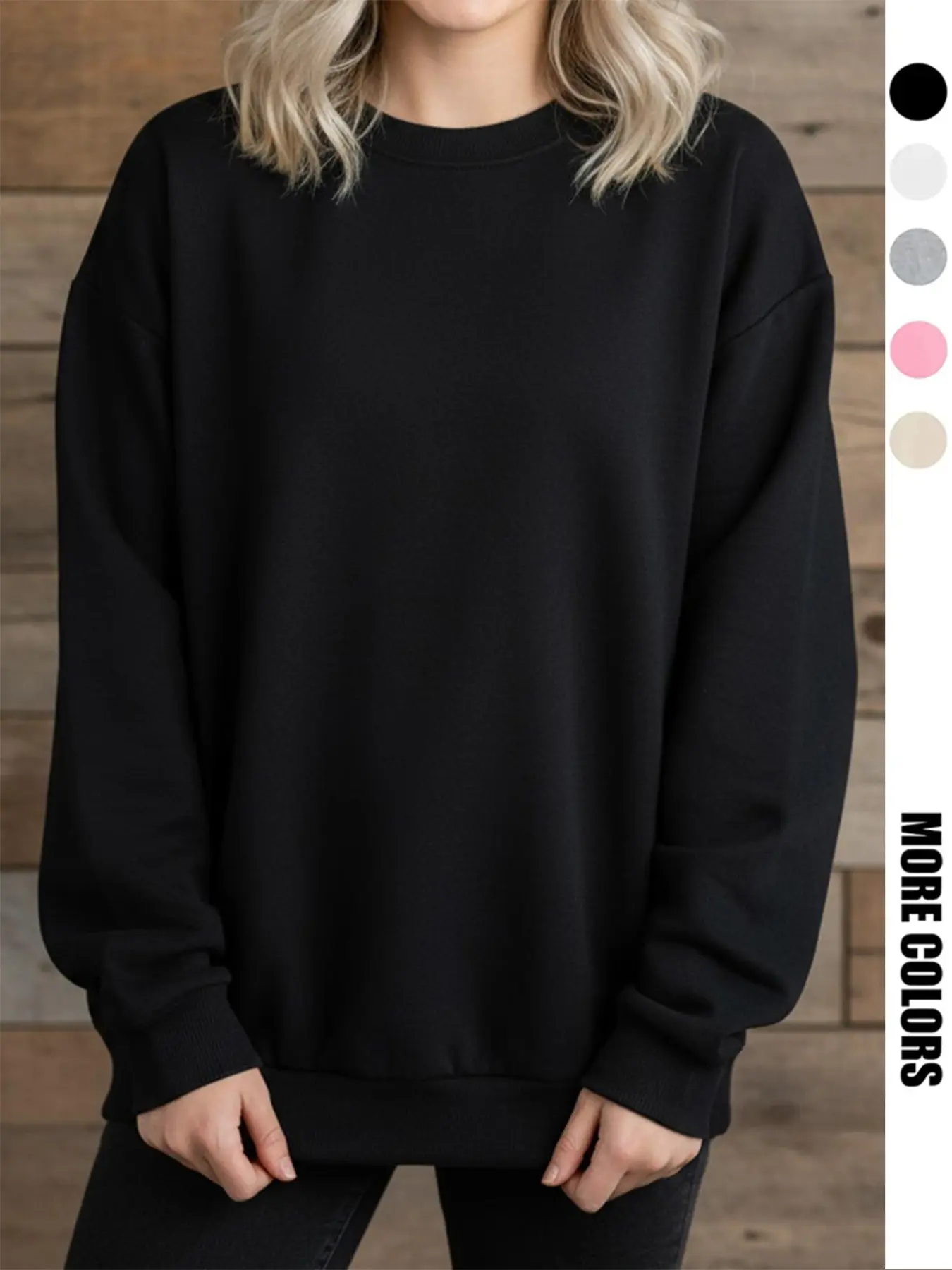 Women's Solid Color Round Neck Long Sleeves Sweatshirt, Fall & Winter Warm Sporty Pullover, Loose Fit Comfortable Everyday Casual Wear for Home or Work