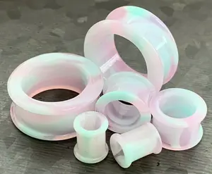 PAIR of Unique Cotton Candy Galaxy Style Double Flare Swirl Silicone Tunnel/Plugs -  Gauges 2g (6.5mm) up to 2" (50mm)