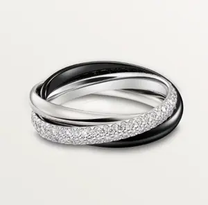 Pre-owned Cartier TRINITY RING, CERAMIC, SMALL MODEL, HALF PAVED,2025 full set, size 50(5.75)