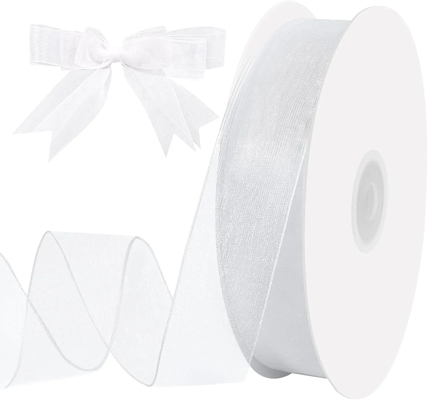 1-Inch Organza Sheer Ribbon, 60 yd White Sewing Trim & Embellishment Accessory for Bows, Crafts, Wedding Decorations & Gift Wrapping