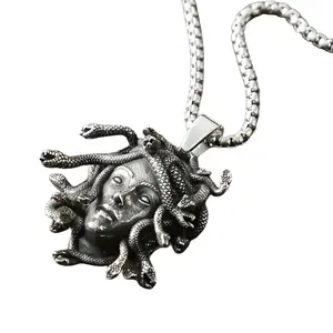 Unisex Vintage Medusa Snake Goddess Couple Pendant Necklace, Gothic Mythological Statue Jewelry, Sports & Outdoor Protective Gear Accessory for Easter Halloween Gift