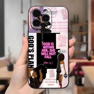 God Within Her Phone case for iPhone 17 16 Pro Max 15 Plus 14 13 12 11  Air XR XS E Black Women Pattern Full Body Protection Shockproof Soft Silicone Cover Gifts for Women