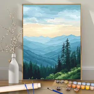 1PCS Layered Mountains, 16x20 Inches - Frameless - DIY Acrylic Painting for Beginners - Paint by Numbers - Handmade Art Kit - Digital Painting Kit - Color by Numbers - Suitable for Home Wall Decor and Gifts - Frame Not Included
