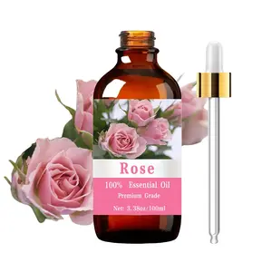 Rose Essential Oil 100ML/3.38oz, Pure Perfume Grade, Hair & Skin Care, Therapeutic Massage, Aromatherapy, Diffuser Humidifier, Natural Scent, Long-Lasting Moisturizing