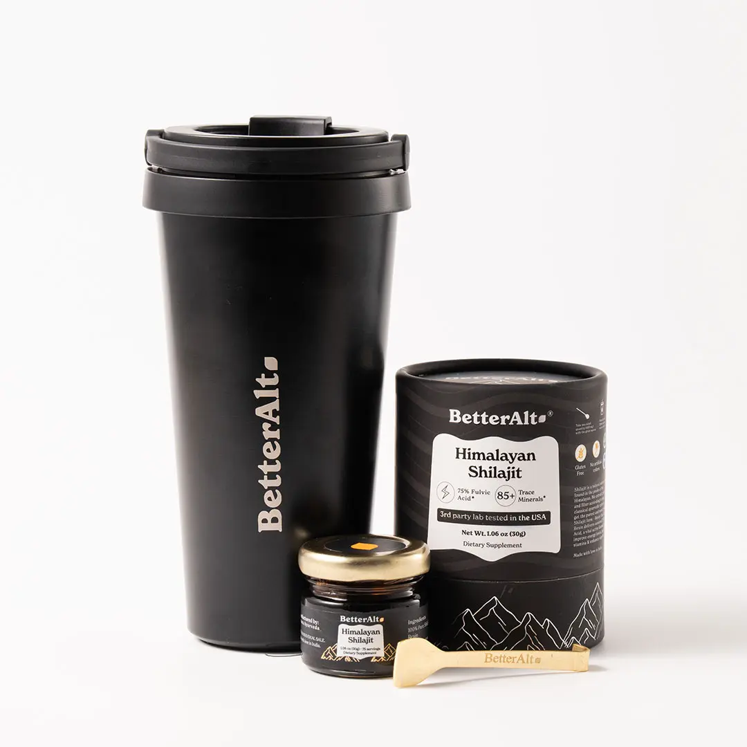 BetterAlt Himalayan Shilajit w/ Stainless Steel Tumbler | Lab-tested for purity | Vacuum-insulated Portable Drinkware