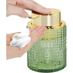 Foaming Soap Dispenser, 10 Oz Glass  Hand Soap Dispenser with  Pump, Refillable Bathroom Lotion Container Pump Bottle with  , Green