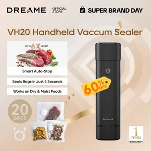 Dreame VH20 Handheld Vacuum Sealer, 5L/min High-Speed Pump, Dry & Moist Food Modes, Auto Stop, Waterproof Design, Seal Meal Saver, Portable Food Sealer, Comes with 20 Reusable Vacuum Bags for 6X Preservation & Fresh