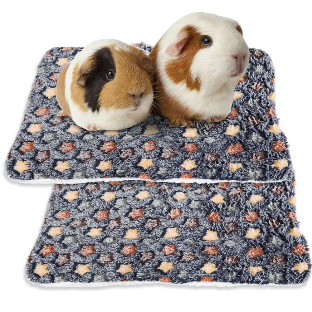 2 Pcs Small Animal Cage Bed Mat Thin Soft Flannel Fleece Cage Liner Pad Washable Sleeping Cushion for Guinea Pig Rabbit Chinchilla Hamster Small Pet