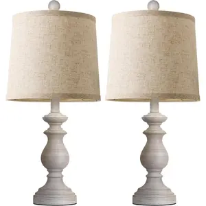 Traditional Table Lamp Set of 2, Rustic Farmhouse Table Lamps for Living Room Bedroom, 22" Bedside Desk Lamps Vintage Nightstand Lamps with Linen Shades, Antique Grey
