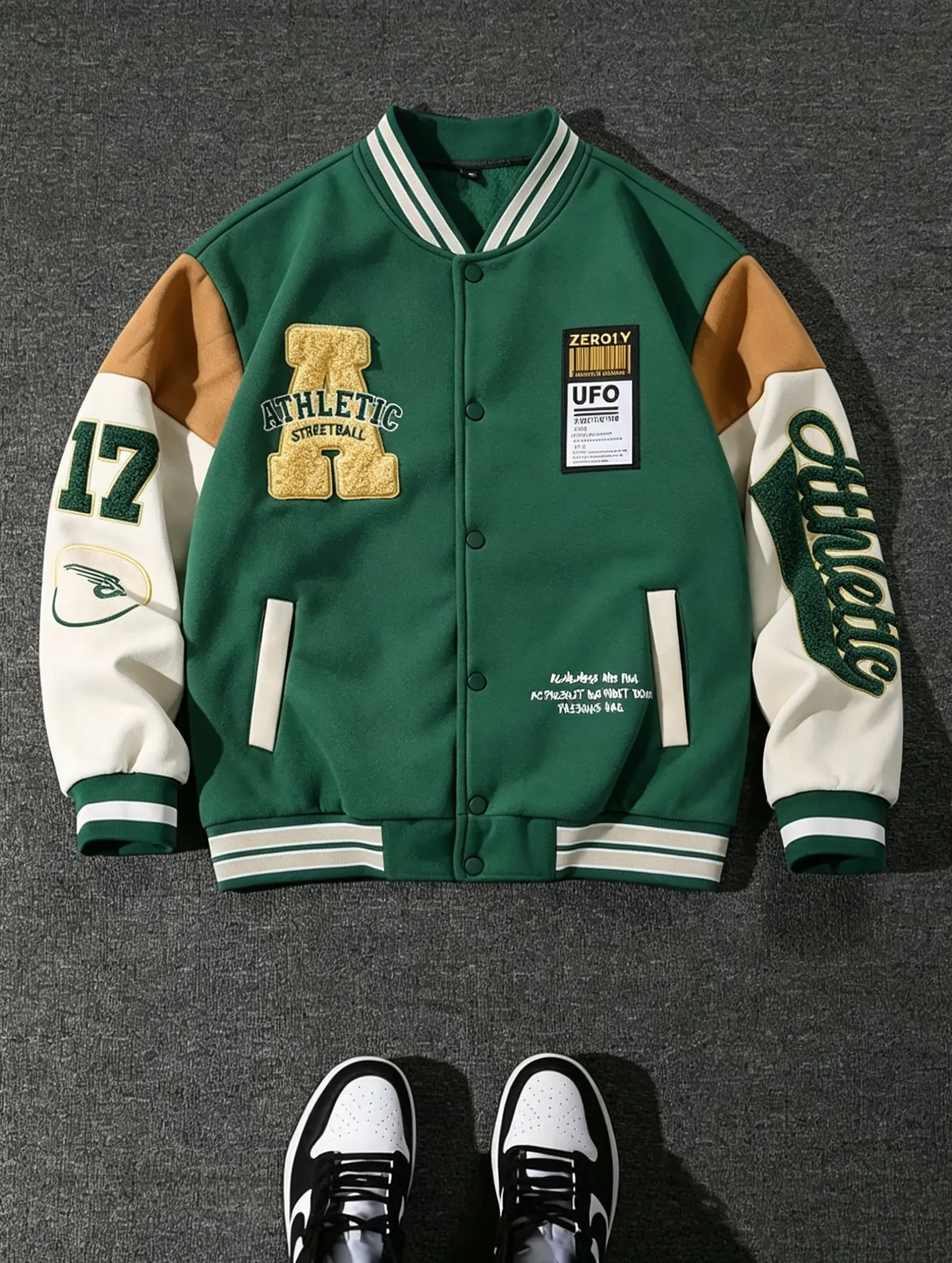 Men's Classic Retro Varsity Bomber Coat - Long Sleeve Menswear Outerwear with Chenille Letters Patch, Button-Front Regular Fit, Casual Athletic Streetwear Baseball Jacket