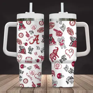 Alabama Crimson Tide Roll Tumbler 40oz College Football Fan Bow Cup with Handle Travel Mug Gift For Him or Her