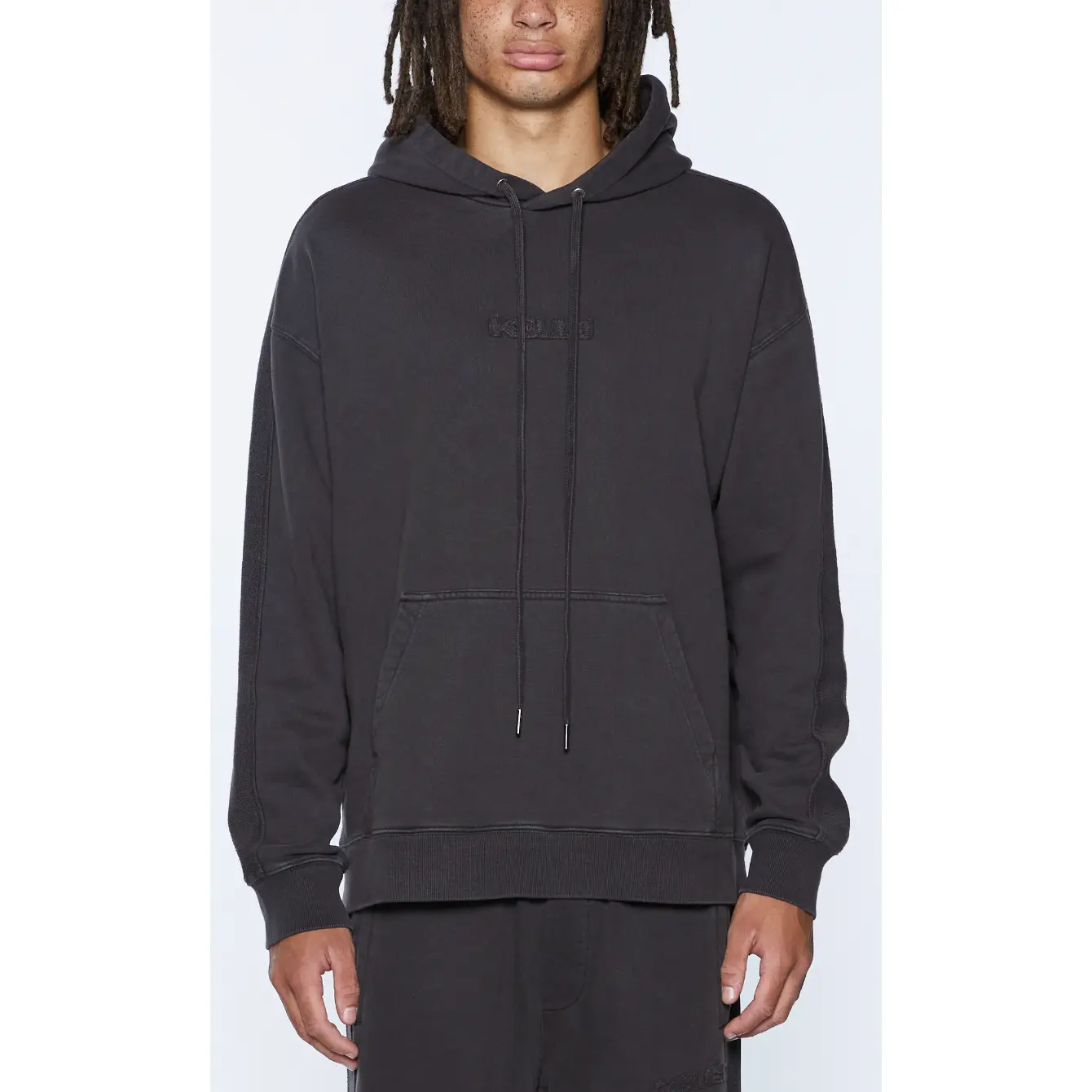 Biggie Inverted Hoodie - Oversized Black Fleece Pullover with Front Pocket, Hooded Design, Suitable for Men