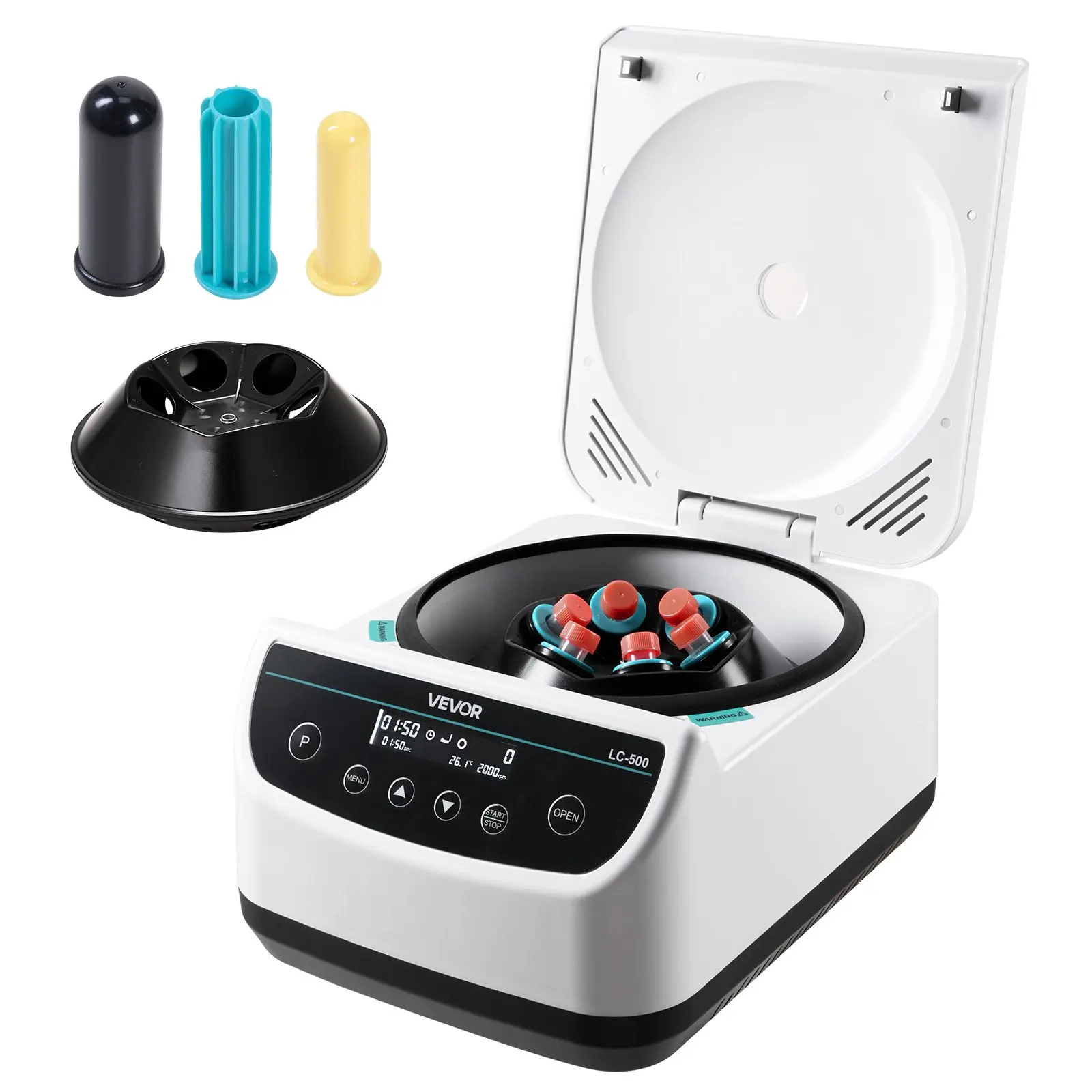 VEVOR Electric Laboratory Centrifuge Machine - Stable Push Button, Plastic-Steel Build, Adjustable Speed 500-4000rpm, 100-2100xg RCF, 1 Rotor for 2/5/10/15/50ml Tubes, Timer, 15x11.42x7.9in (380x290x200mm) for Biology Lab Experiments