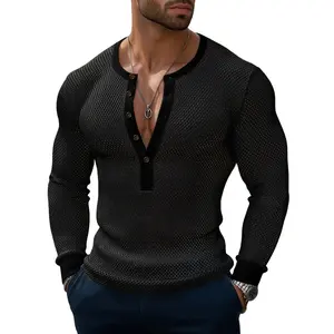 INCERUN Men's Breathable Long Sleeve Plain Henley Top - Casual Mesh See-Through Streetwear, Y2000 Rave Festival Clubwear Sheer Shirt