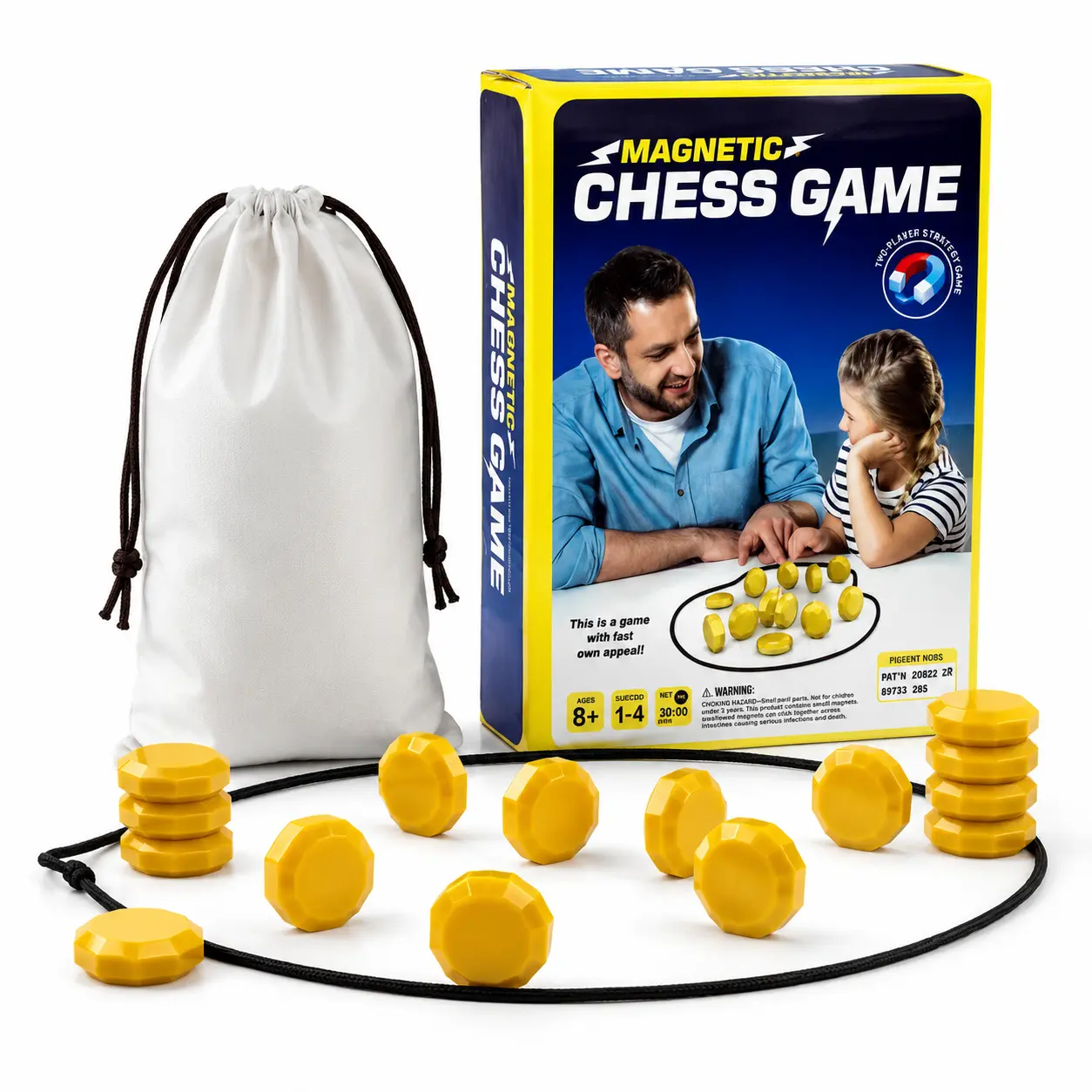Magnetic Chess Game for Kids, Fun Strategy Board Game with Magnetic Pieces, Game Rope & Storage Bag, Family Tabletop Puzzle Toy for Boys Girls Adults