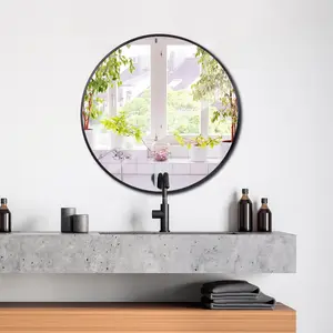 SUPERDEAL 24 inch Round Wall Mirror Modern Black Frame Bathroom Circle Mirror
