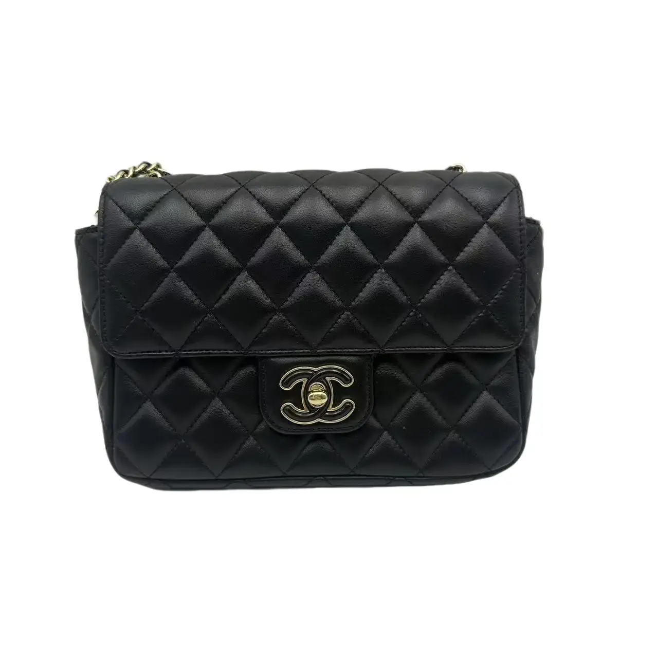 Pre-owned CHANEL hz8 Mini Classic Flap with Enamel CC Turnlock and Pearl Details – Black Lambskin, Silver tone Hardware 70965