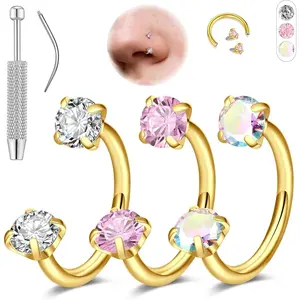 18G Horseshoe Nose Rings for Women, 6-8mm Horseshoe Piercing Jewelry Set Gold & Silver, Double Gem Horse Shoe Nose Rings Hoops Surgical Steel Cartilage Helix Tragus Earring Labret Lip With Tool outdoorfun