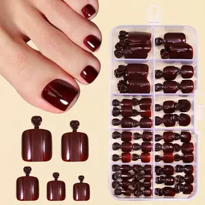 120 Pieces Pure Wine Short Square Toenail Tips, Wine Press on Toe Nails