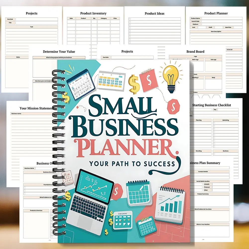 Spiral-Bound Business Planner Notebook, Compact Productivity & Goal-Tracking Journal for Marketing, Management & Finance, Startup Gift