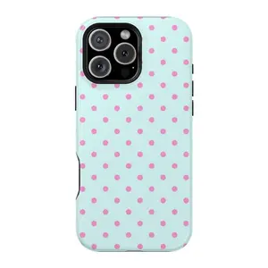Shockproof TPU Mint Pink Polka Dot iPhone Casing - Cute Aesthetic Shockproof Protective Cover for Cellphone Handheld Devices, Phone Decoration Accessory Fits iPhone 17, 17 Pro Max