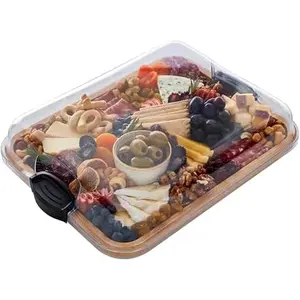 【FORMA GRAIN】Farberware Build-A-Board Bamboo Cutting Board with Compartments & Clear Locking Lid - Dual-Sided Serving Tray for Charcuterie, Cheese, Fruits, Gifts